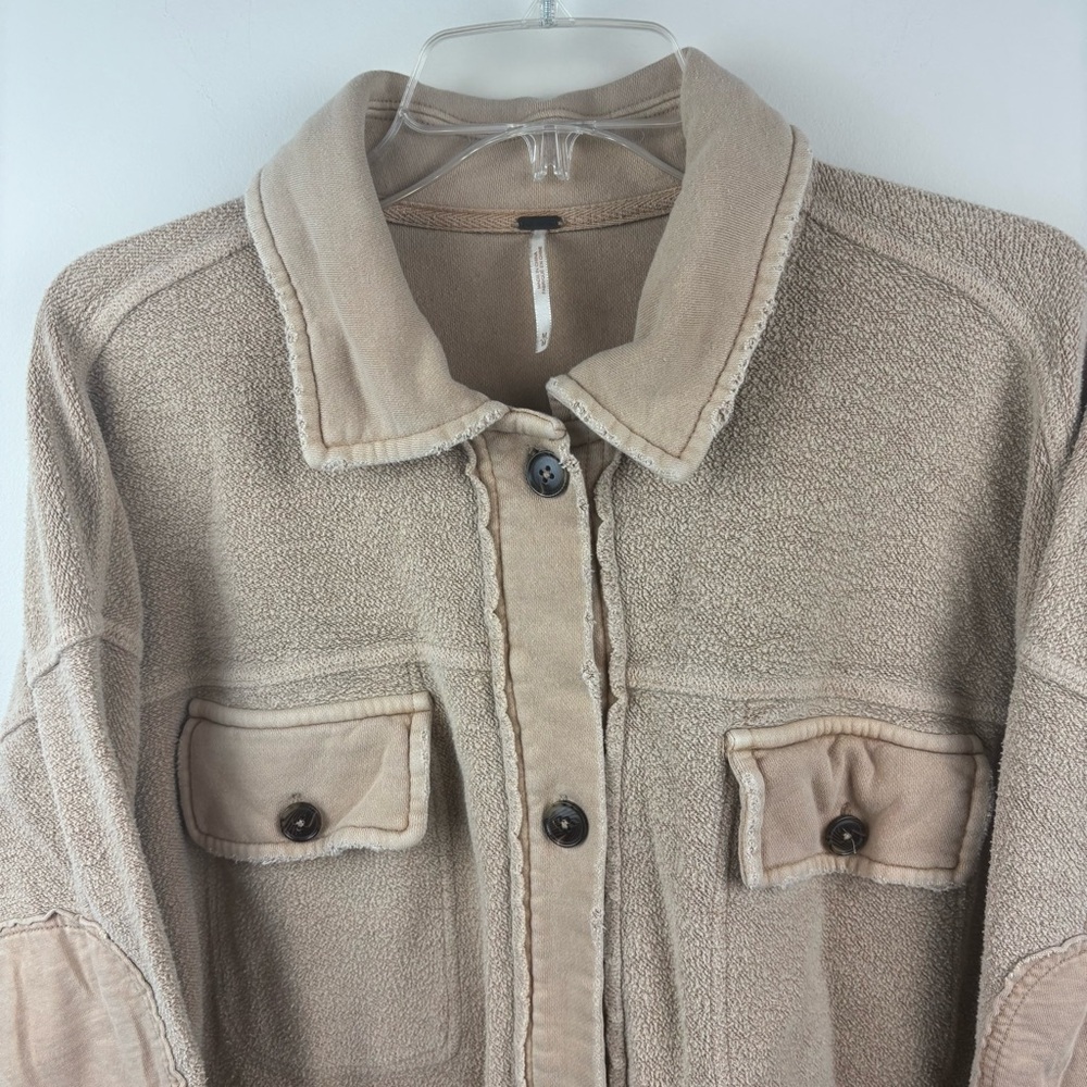 Free people Ruby Shacket distressed button front pockets size medium - Picture 6 of 13